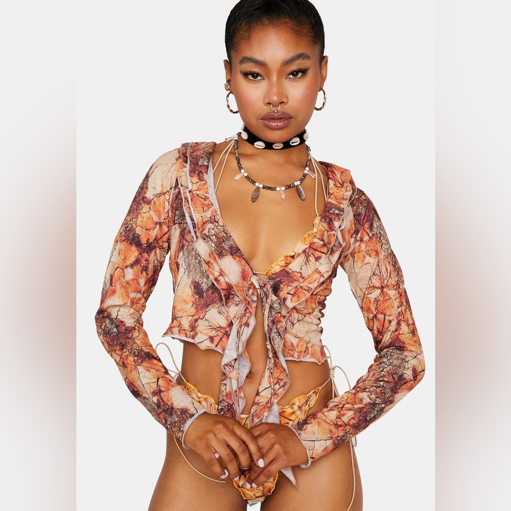 JADED LONDON Willow Frill 3 Piece Bikini Beach Top & Bottoms Set, US 2 SMALL